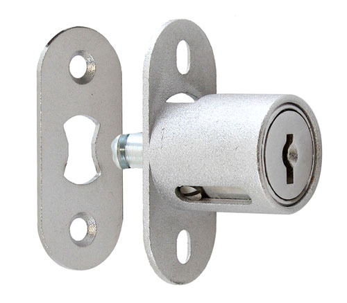 Cabinet Locks | National 7/8″ Disc Tumbler Sliding Door 90° Turn Hook Lock – Keyed Alike #413 (Dull Chrome) Cabinet Locks Cabinet Locks