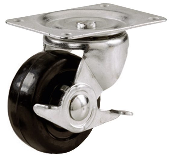 Glides, Levelers, Casters & Swivels | 3″ (76mm) Rubber Wheel Swivel Caster w/Brake – EACH (Steel) Furniture Glides, Levelers, Casters & Swivels