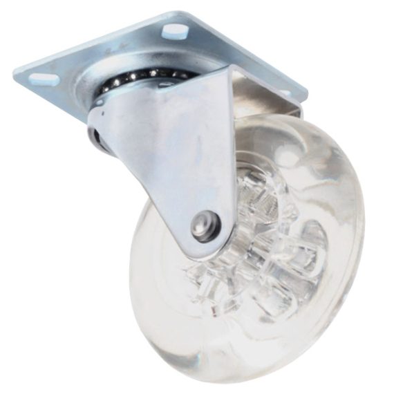 Glides, Levelers, Casters & Swivels | Skatewheel 3″ (76mm) Swivel Caster w/Clear Nylon Wheel – EACH (Steel) Furniture Glides, Levelers, Casters & Swivels