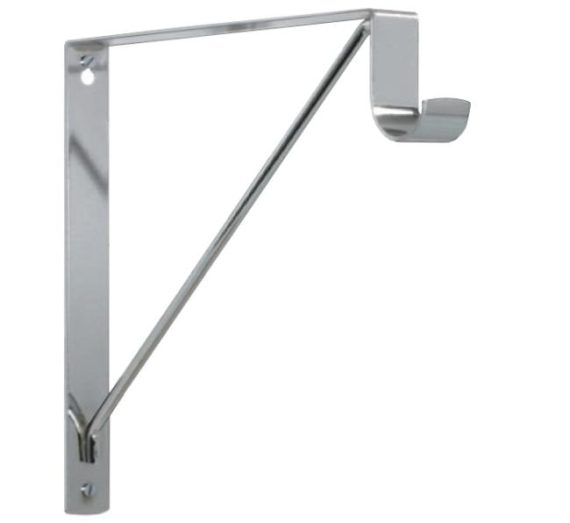 Shelf Brackets & Supports | 11″ (279mm) Shelf and Closet Rod Bracket – For Round Rods – EACH (Chrome) Furniture Shelf Brackets & Supports